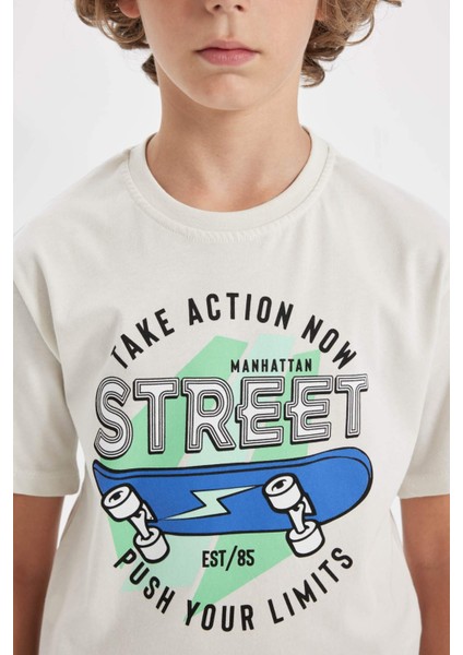 Erkek Çocuk Bisiklet Yaka Baskılı Kısa Kollu Tişört