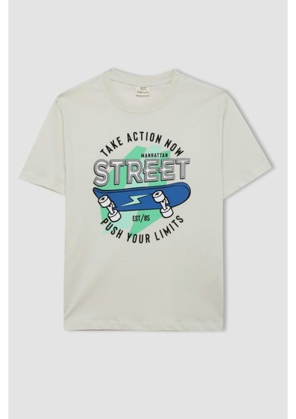 Erkek Çocuk Bisiklet Yaka Baskılı Kısa Kollu Tişört