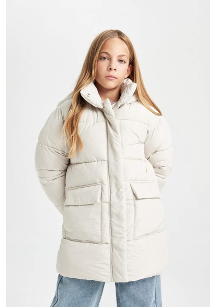 Kız Çocuk Su Geçirmez Kapüşonlu Polar Astarlı Parka C8519A824AU