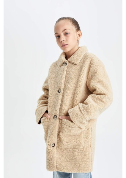 Kız Çocuk Rüzgar Geçirmez Düğmeli Cepli Kaşe Parka C8555A824AU