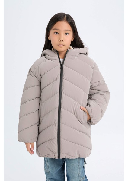 Kız Çocuk Su Geçirmez Kapüşonlu Parka C8520A824AU