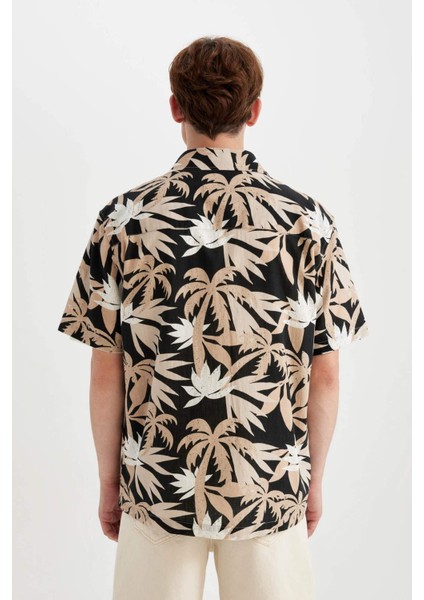 Regular Fit Yazlık Hawaii Baskılı Pamuklu Kısa Kollu Gömlek C7667AX24SM
