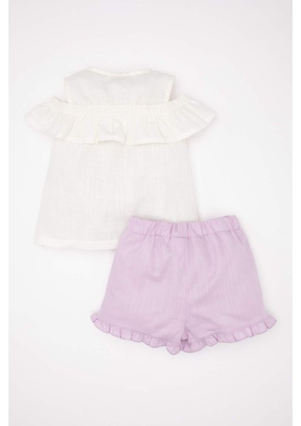 Kız Bebek 2'li Takım Flamlı Poplin Kolsuz Fırfırlı Bluz Şort C9522A524SM