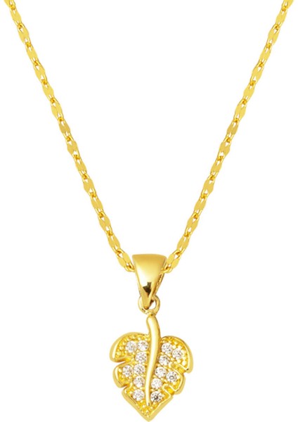 Yapraklı Minimal 14 Ayar Altın Kolye