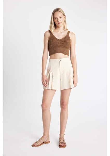 Regular Fit Yüksek Bel Pileli Şort D0963AX24SM