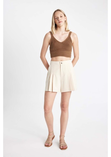 Regular Fit Yüksek Bel Pileli Şort D0963AX24SM