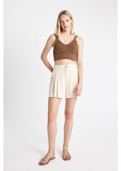 Regular Fit Yüksek Bel Pileli Şort D0963AX24SM