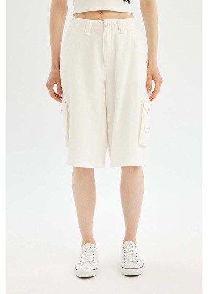 Coool Yüksek Bel Gabardin Bermuda Şort D1250AX24SM