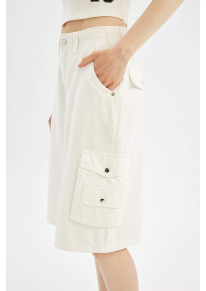 Coool Yüksek Bel Gabardin Bermuda Şort D1250AX24SM