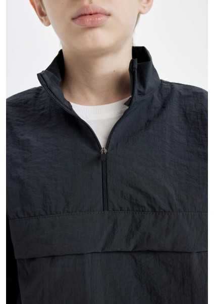 Erkek Çocuk Oversize Geniş Kalıp Fermuarlı Yaka Paraşüt Uzun Kollu Gömlek D0331A824AU