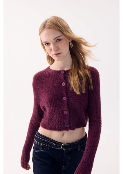 Slim Fit Dar Kesim Bisiklet Yaka Triko Hırka Z9318AZ24WN