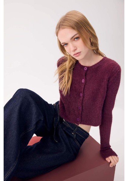 Slim Fit Dar Kesim Bisiklet Yaka Triko Hırka Z9318AZ24WN