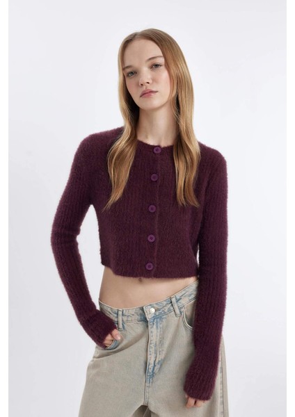 Slim Fit Dar Kesim Bisiklet Yaka Triko Hırka Z9318AZ24WN