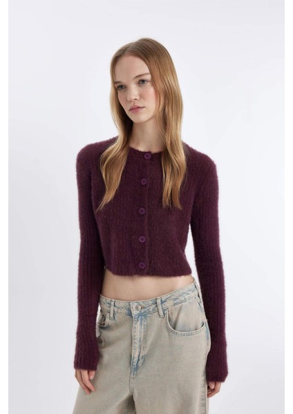 Slim Fit Dar Kesim Bisiklet Yaka Triko Hırka Z9318AZ24WN