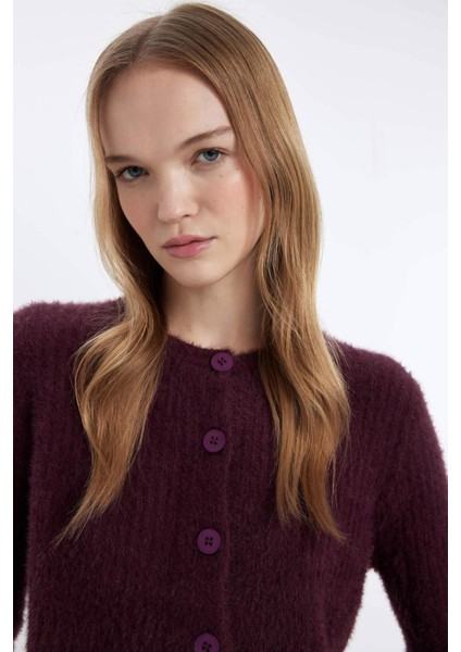 Slim Fit Dar Kesim Bisiklet Yaka Triko Hırka Z9318AZ24WN