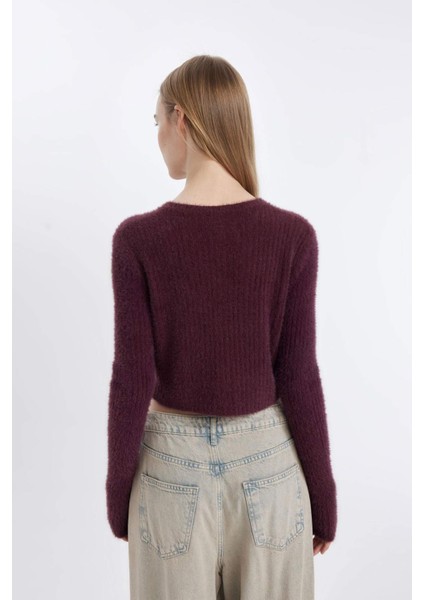 Slim Fit Dar Kesim Bisiklet Yaka Triko Hırka Z9318AZ24WN