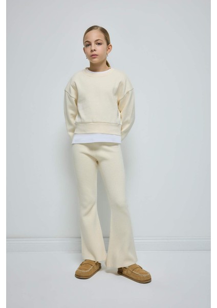 Kız Çocuk Flare Fit İspanyol Paça Basic Düz Triko Pantolon A6029A824WN