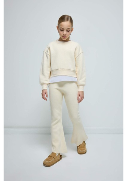 Kız Çocuk Flare Fit İspanyol Paça Basic Düz Triko Pantolon A6029A824WN