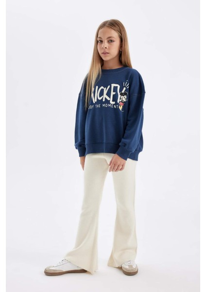 Kız Çocuk Flare Fit İspanyol Paça Basic Düz Triko Pantolon A6029A824WN