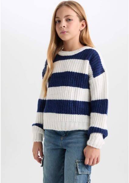 Kız Çocuk Çizgili Bisiklet Yaka Triko Kazak A6009A824WN