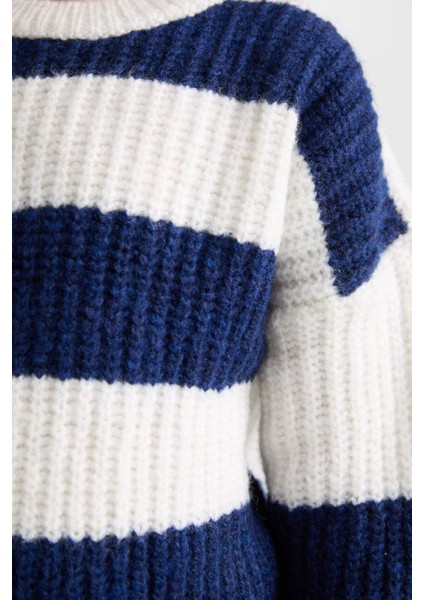 Kız Çocuk Çizgili Bisiklet Yaka Triko Kazak A6009A824WN