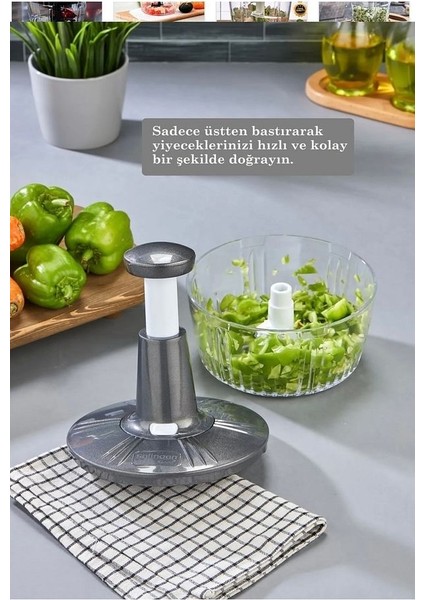 3 Bıçaklı Paslanmaz Çelik Basmalı El Rondosu Sebze Meyve Doğrayıcı Koyu Gri Renk fiyatları