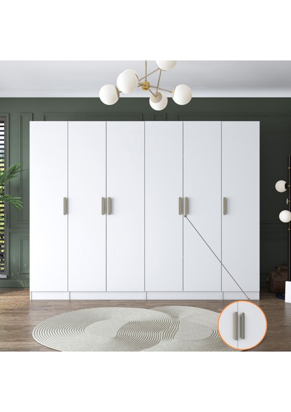 BA157 Geniş Gardırop Elbise Dolabı 6 Kapaklı 13 Raflı 3 Askılı Modüler Dolap Beyaz modelleri