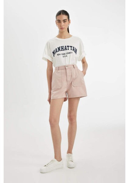 Mom Fit Yüksek Bel Kısa Paça Gabardin Şort D0042AX24HS