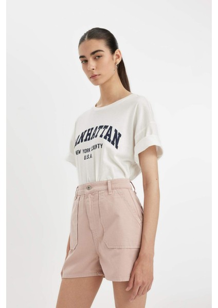 Mom Fit Yüksek Bel Kısa Paça Gabardin Şort D0042AX24HS