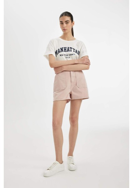 Mom Fit Yüksek Bel Kısa Paça Gabardin Şort D0042AX24HS