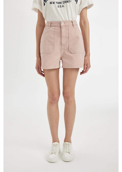 Mom Fit Yüksek Bel Kısa Paça Gabardin Şort D0042AX24HS
