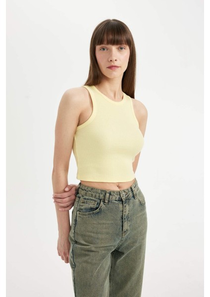 Fitted Halter Yaka Fitilli Kaşkorse Basic Düz Atlet U0357AZ24SM