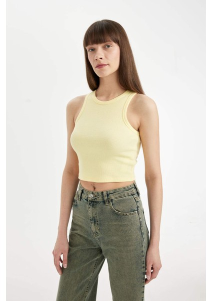 Fitted Halter Yaka Fitilli Kaşkorse Basic Düz Atlet U0357AZ24SM