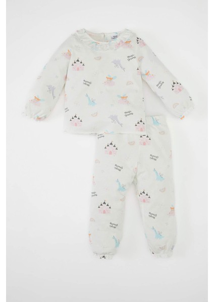 Kız Bebek Pijama Takım Baskılı Uzun Kollu Üst Beli Lastikli Uzun Alt Penye D1799A524AU