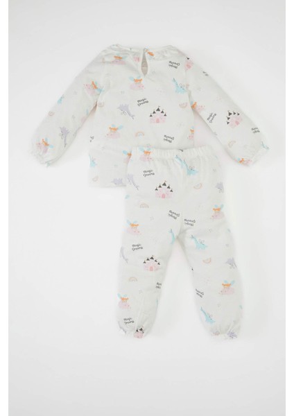 Kız Bebek Pijama Takım Baskılı Uzun Kollu Üst Beli Lastikli Uzun Alt Penye D1799A524AU
