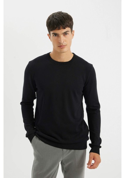 Standart Fit Normal Kesim Bisiklet Yaka Basic Düz Triko Rahat Kazak A5268AX24AU