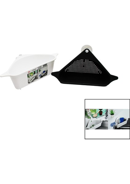 SÜZGEÇLİ LAVABO DÜZENLEYİCİ PLASTİK KÖŞE RAFI VANTUZLU (5250)