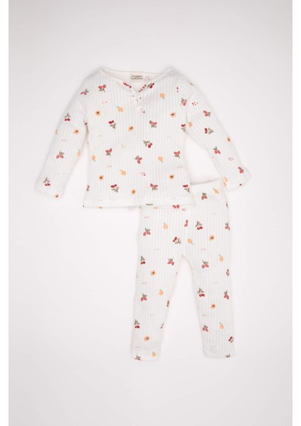 Kız Bebek Pijama Takımı Meyve Desenli Uzun Kollu Üst Beli Lastikli Uzun Alt D1809A524AU