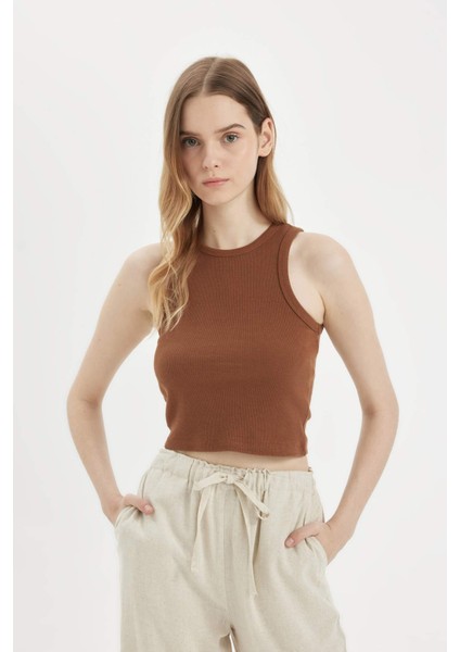 Fitted Halter Yaka Fitilli Kaşkorse Basic Düz Atlet U0357AZ24SM