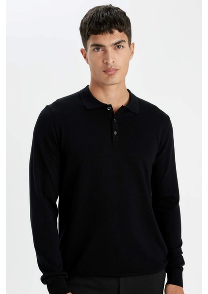 Standart Fit Normal Kesim Polo Yaka Yumuşak Dokulu Premium Triko Kazak D0454AX24AU