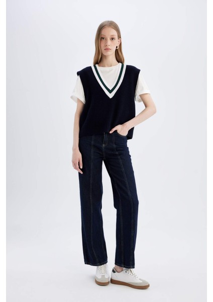 Regular Fit V Yaka Selanik Örgülü Triko Süveter A3867AX24AU