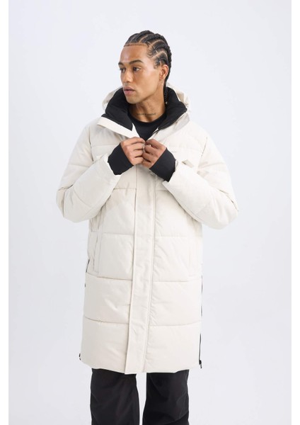 Fit Su Geçirmez Uzun Mont Parka Fermuarlı Çıtçıtlı Cepli Su Geçirmez Kapüşonlu C6064AX24WN