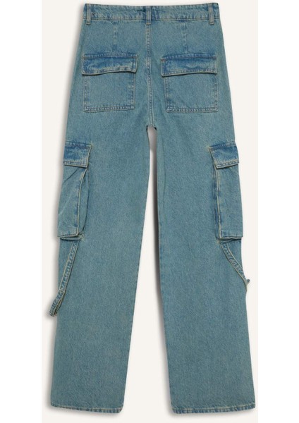 Wide Leg Kargo Yüksek Bel Uzun Jean Yıkamalı Pantolon D1228AX24HS