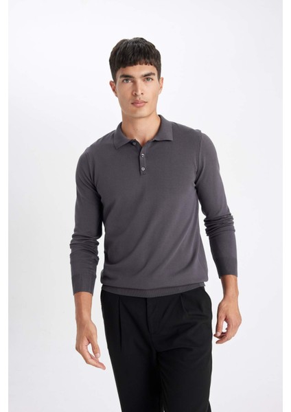 Standart Fit Normal Kesim Polo Yaka Yumuşak Dokulu Premium Triko Kazak D0454AX24AU