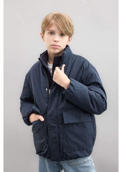 Erkek Çocuk Su Geçirmez Dik Yaka Fermuarlı Çıtçıtlı Cepli Mont C7093A824WN