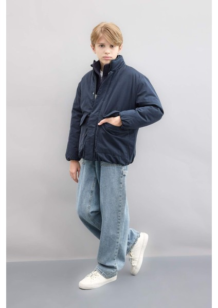 Erkek Çocuk Su Geçirmez Dik Yaka Fermuarlı Çıtçıtlı Cepli Mont C7093A824WN