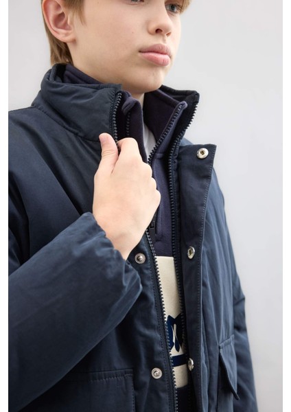 Erkek Çocuk Su Geçirmez Dik Yaka Fermuarlı Çıtçıtlı Cepli Mont C7093A824WN