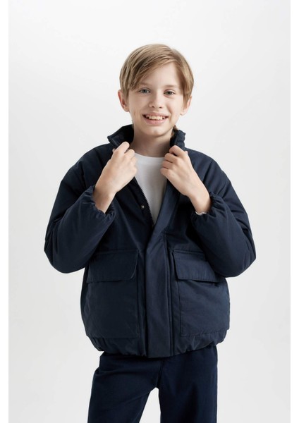 Erkek Çocuk Su Geçirmez Dik Yaka Fermuarlı Çıtçıtlı Cepli Mont C7093A824WN