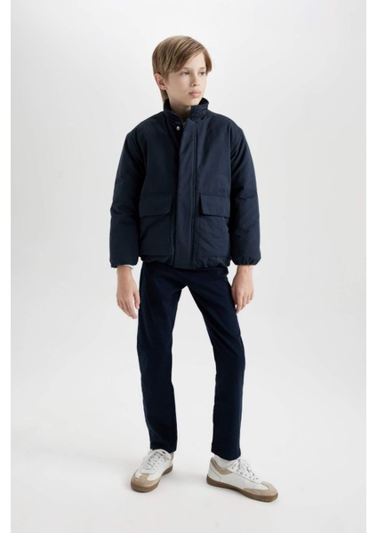 Erkek Çocuk Su Geçirmez Dik Yaka Fermuarlı Çıtçıtlı Cepli Mont C7093A824WN