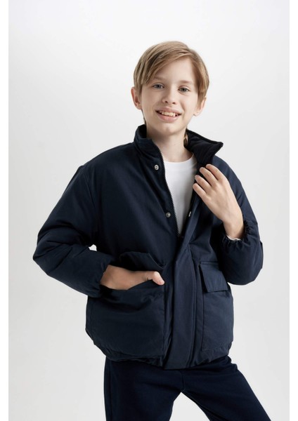 Erkek Çocuk Su Geçirmez Dik Yaka Fermuarlı Çıtçıtlı Cepli Mont C7093A824WN